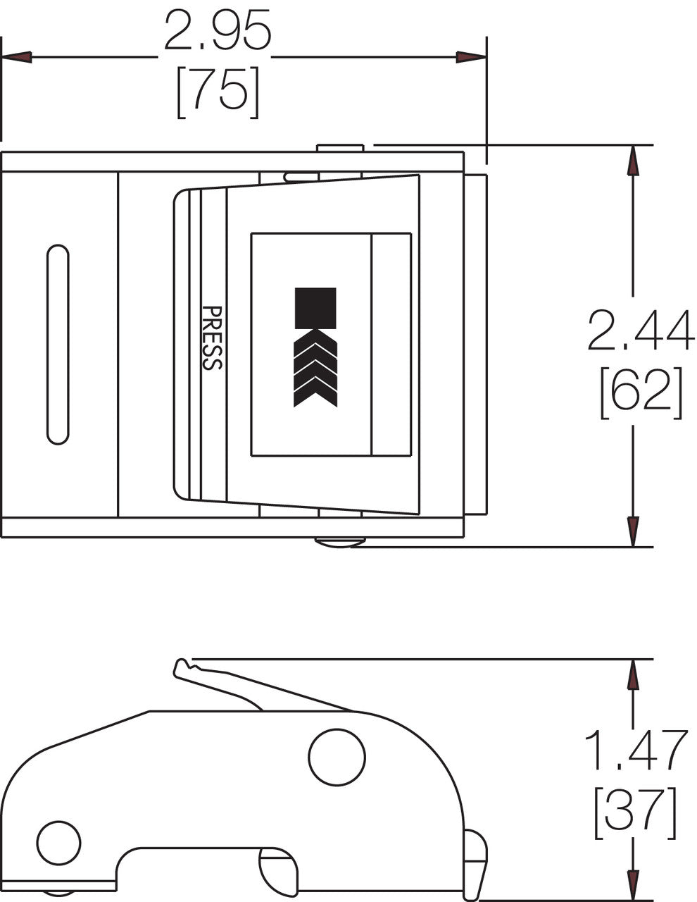 Kinedyne 2" One-Piece-Frame Cam Buckle by Kinedyne showing diecast zinc and zinc-plated carbon steel construction