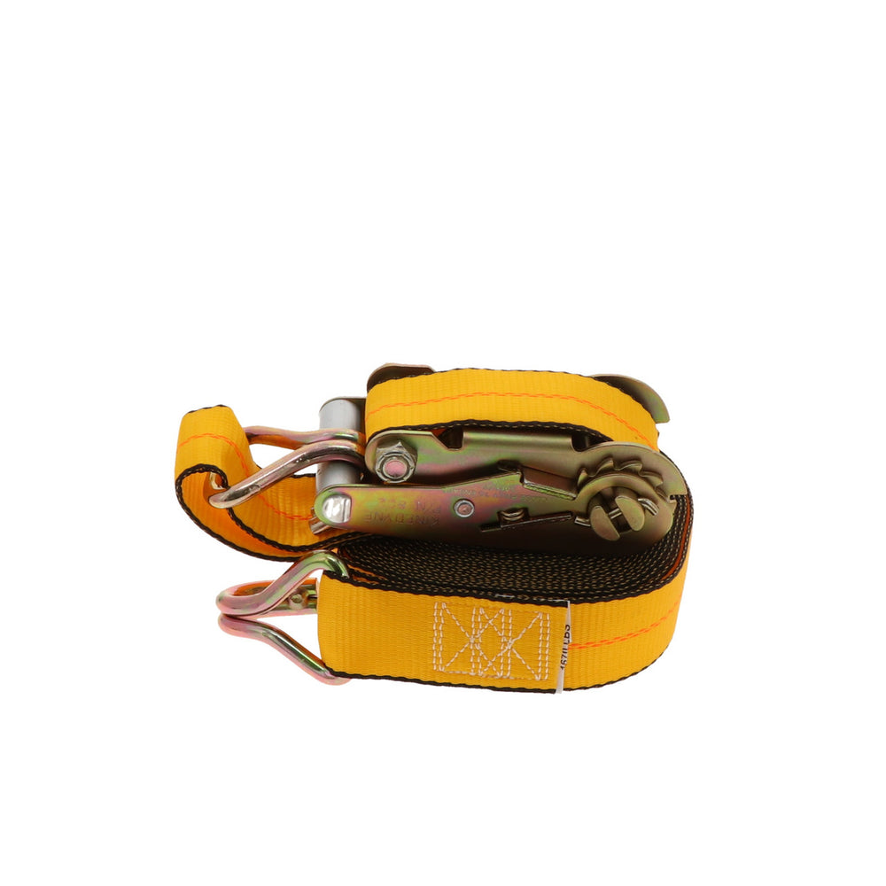 Kinedyne 2" by 30' Narrow Wire Hook Ratchet Strap by Kinedyne showing ratchet assembly, polyester webbing, and narrow wire hooks