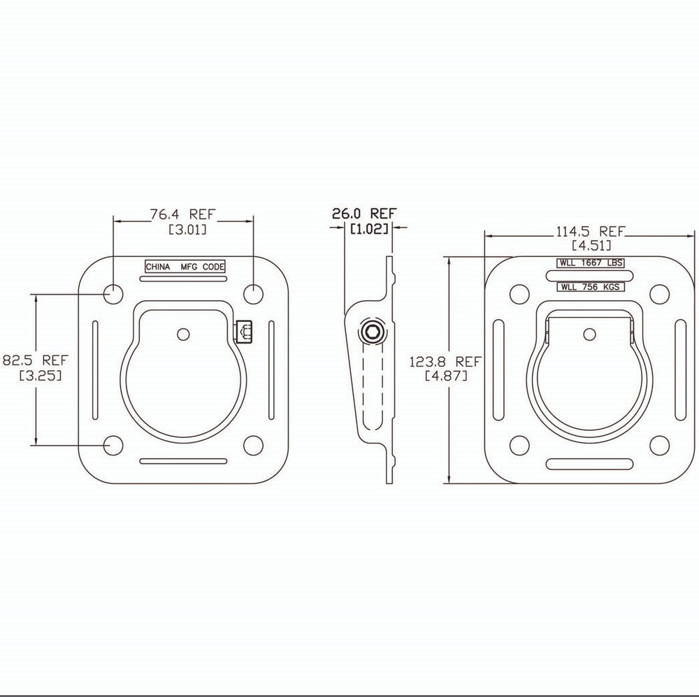 Kinedyne Pair of Recess Mounted Heavy-Duty D-Ring Pan Fittings by Kinedyne, recessed heat-treated carbon steel anchor pair, set of two