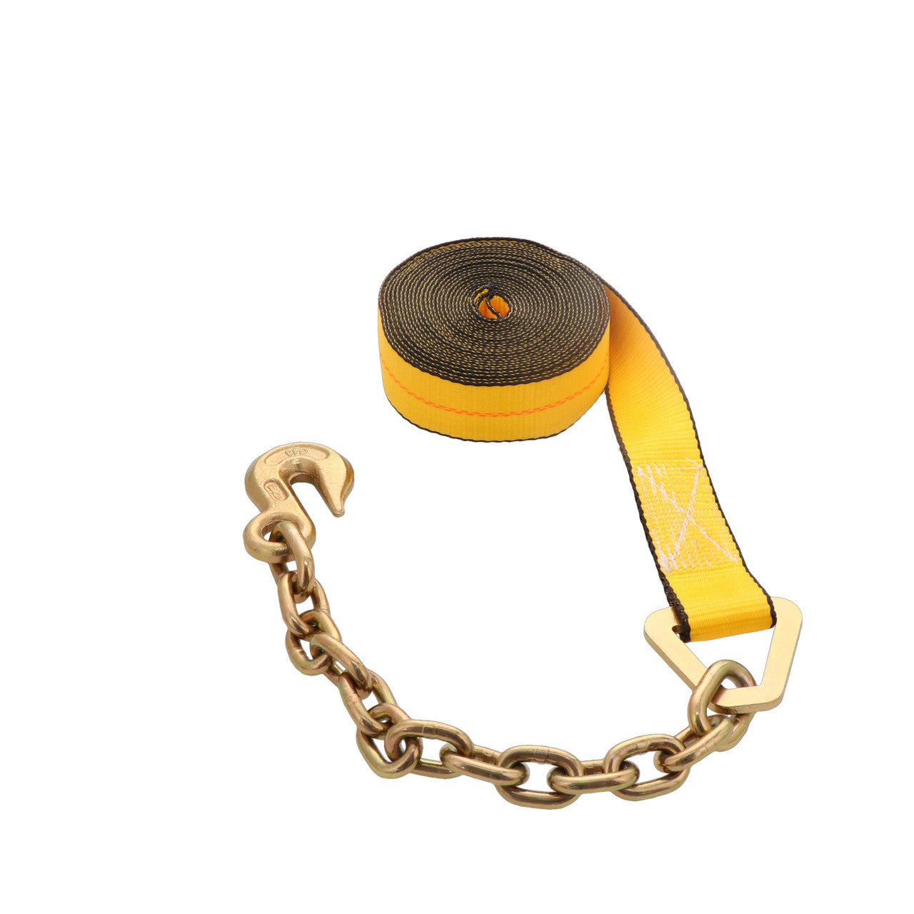 Kinedyne 2" by 30' Chain Anchor Winch Strap showing webbing and Kinedyne 3705-2 chain anchor fittings