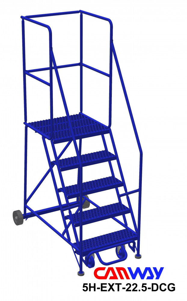 5 Step 60° Mobile Ladder Stand with Diamond Channel Grating and Extended Platform