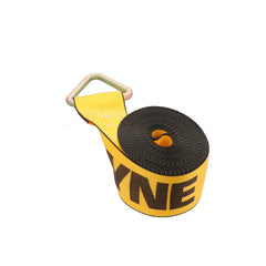 Kinedyne 4" by 27' Delta Ring Winch Strap showing 4-inch polyester webbing and Kinedyne 1026 Delta Ring end fitting by Kinedyne