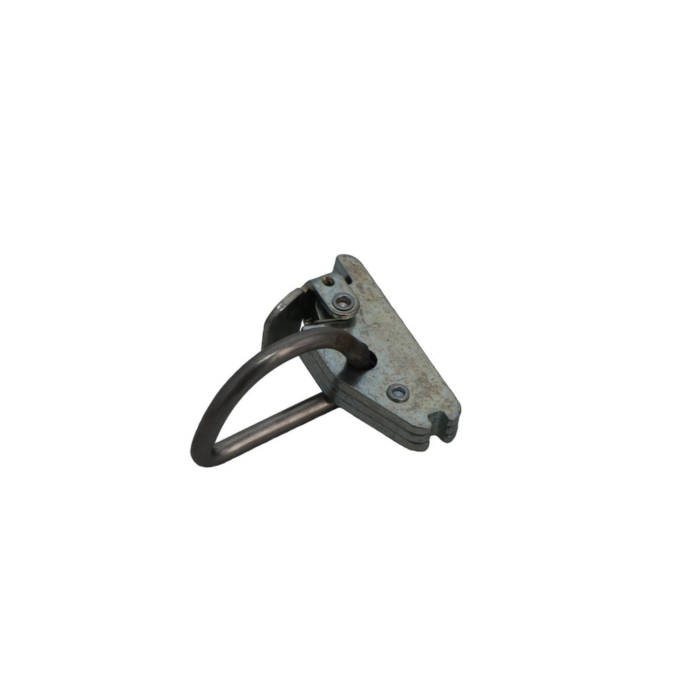 Kinedyne Series E or A Securement Point Fitting w/ 2 inch D-Ring showing zinc-plated heat-treated carbon steel anchor fitting