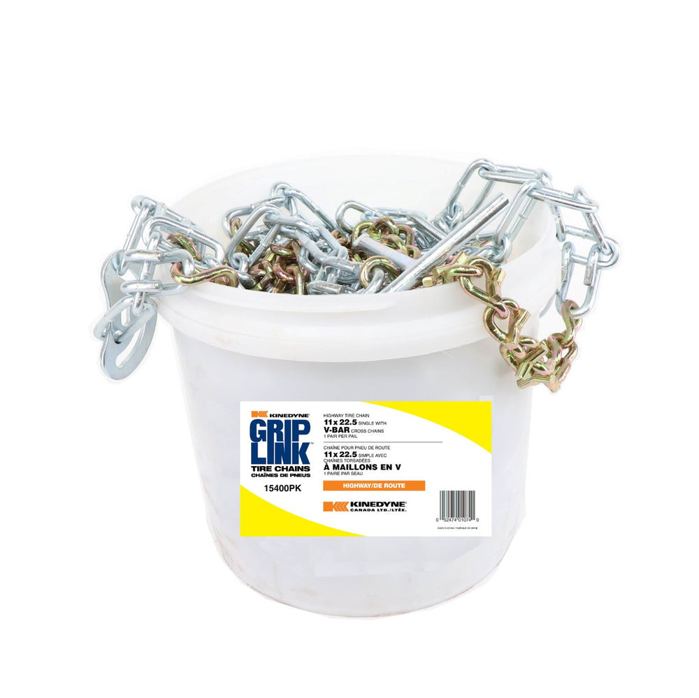 Kinedyne Grip Link 11 x 22.5 Single V-Bar Cross Tire Chains by Kinedyne for highway truck traction and winter use