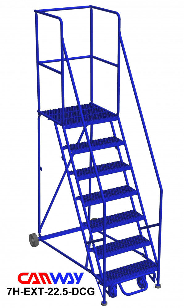 7 Step 60° Mobile Ladder Stand with Diamond Channel Grating and Extended Platform