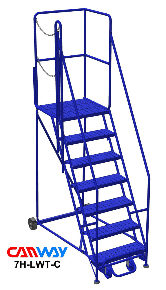 7 Step 60° Mobile Ladder Stand w/Diamond Channel Grating, Left Walk Through