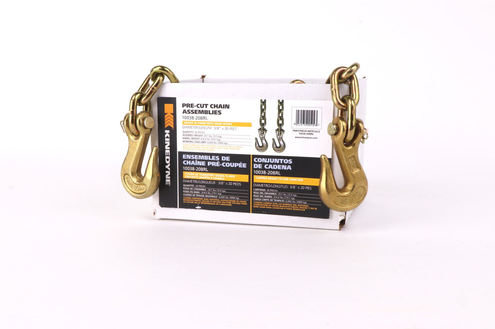 Kinedyne 3/8" by 20' Grade 70 Grab Hook Chain Assembly product image showing chain and clevis grab hooks from Kinedyne