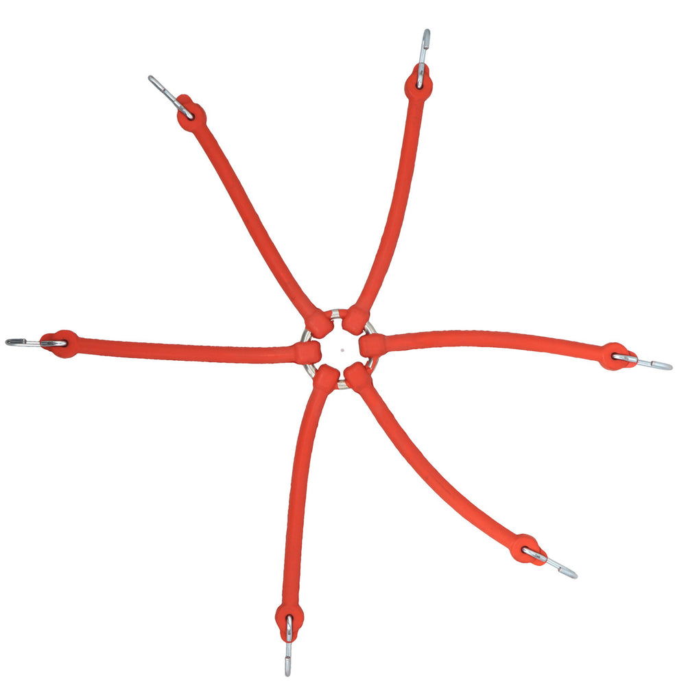 Kinedyne Grip Link Tire Chain Bungee showing six heavy-duty rubber arms and zinc-plated hooks for chain tensioning