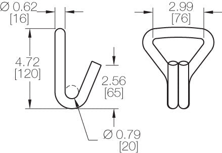 Kinedyne 3" Narrow Wire Hook by Kinedyne showing narrow wire end fitting for 3-inch webbing
