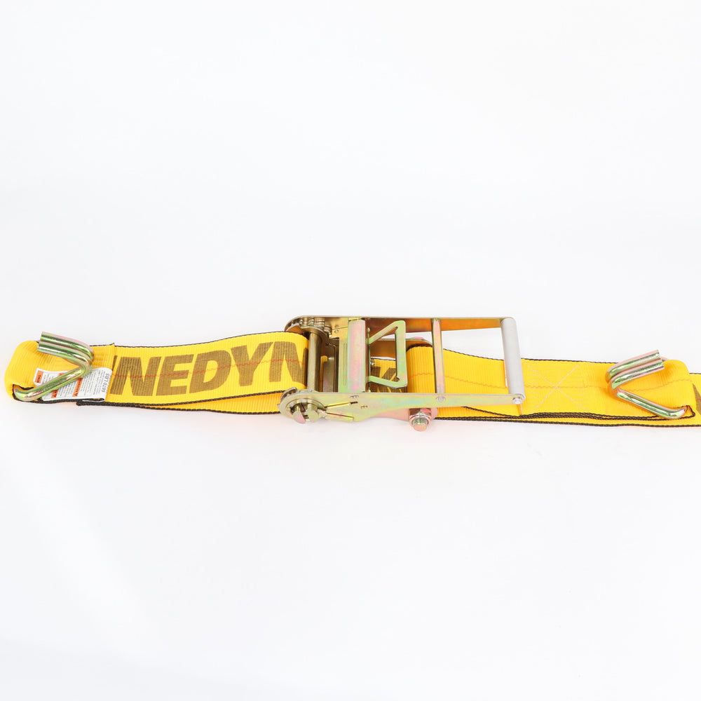 Kinedyne 4" by 27' Wire Hook Ratchet Strap by Kinedyne, heavy-duty 4-inch polyester webbing with wire hooks and long-handle ratchet