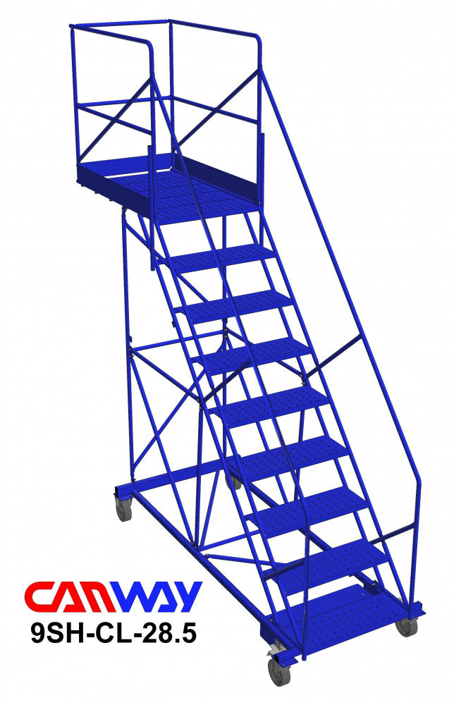 9 Step 50° Cantilever Mobile Ladder Stand, 28" overhang