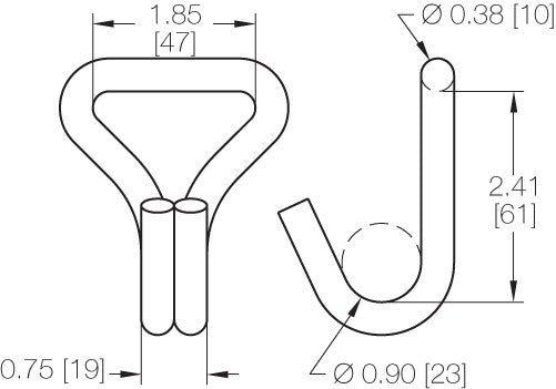 Kinedyne 2" Narrow Wire Hook by Kinedyne, heat-treated carbon steel narrow hook end fitting for 2-inch webbing