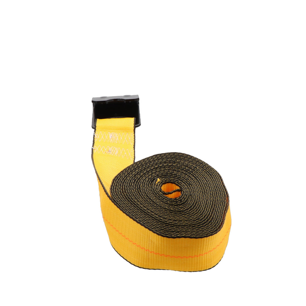 Kinedyne 3" by 27' Flat Hook Winch Strap by Kinedyne showing polyester webbing and 1021 flat hook with abrasion clip