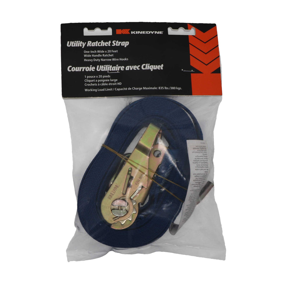 Kinedyne 1" by 20' Heavy-Duty Wire Hook Ratchet Utility Strap by Kinedyne for cargo securement, ratchet, wire hook, 1-inch webbing