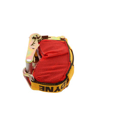 Kinedyne 2" by 27' Wire Hook Ratchet Strap w/ StrapPak from Kinedyne showing strap, ratchet, hook and StrapPak