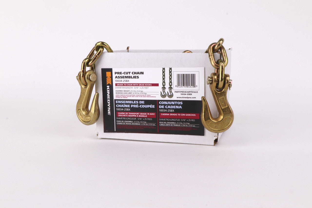 Kinedyne 5/16" x 25' Grade 70 Grab Hook Chain Assembly product from Kinedyne for cargo securement and industrial tie-downs