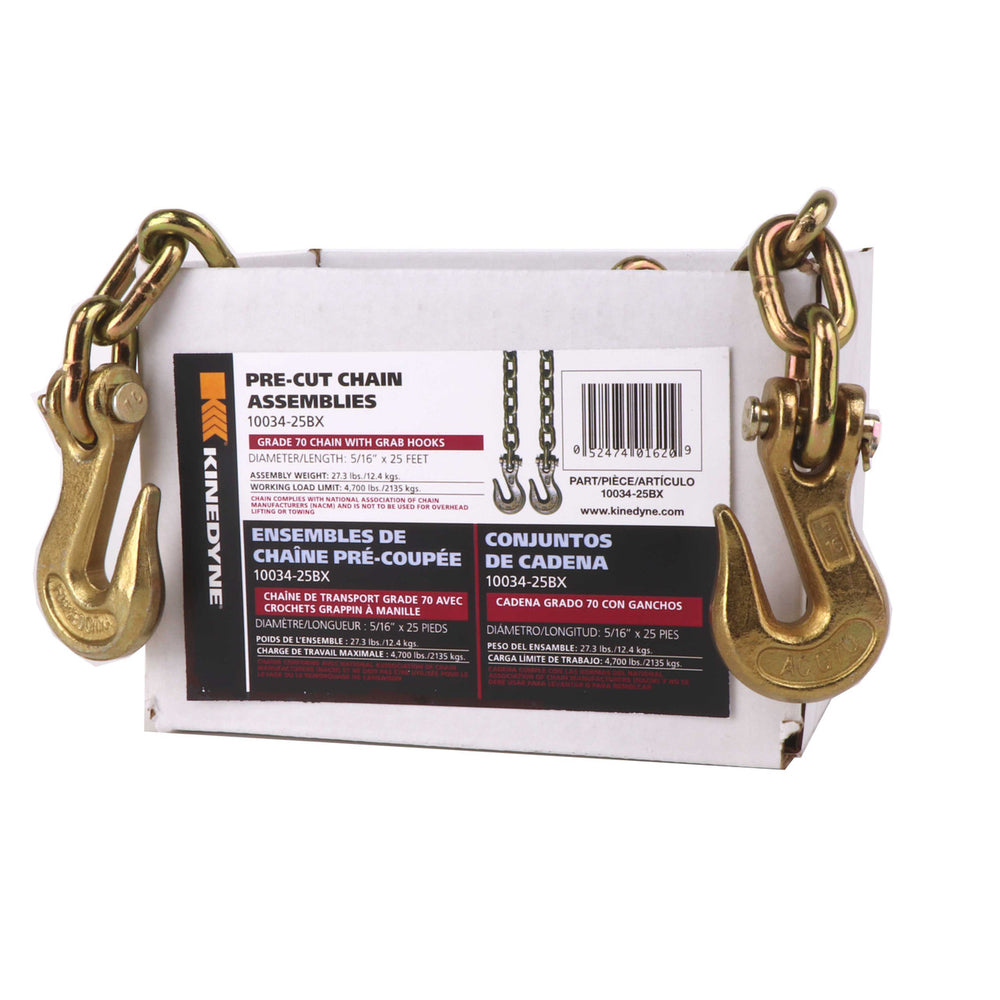 Kinedyne 5/16" x 25' Grade 70 Grab Hook Chain Assembly product from Kinedyne for cargo securement and industrial tie-downs