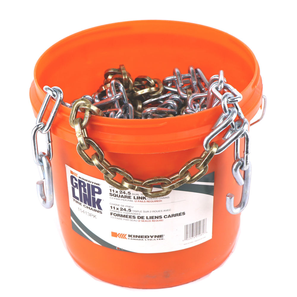 Kinedyne Grip Link 11 x 24.5 Dual-Triple Square Link Cross Tire Chains by Kinedyne, heavy-duty square-link traction chains for semi-trucks