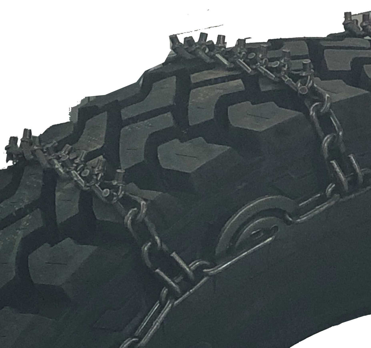 Kinedyne Grip Link Off-Road 7mm 11 x 22.5 Single Stud Cross Tire Chains for industrial truck tires, showing studded cross chain pattern