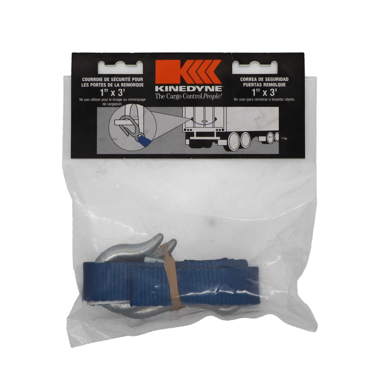 Kinedyne Trailer Door Safety Strap Package by Kinedyne showing strap and safety hook for trailer door restraint