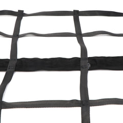 Kinedyne Adjustable 6-Point Cargo Pick-Up Truck Net by Kinedyne showing black 1010P webbing, cam buckles and wire hooks