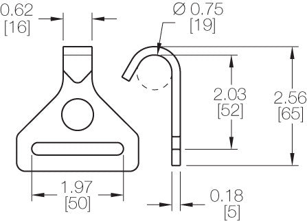 Kinedyne 2" Plate Trailer Hook showing heat-treated zinc-plated carbon steel construction and webbing slot for 2-inch straps