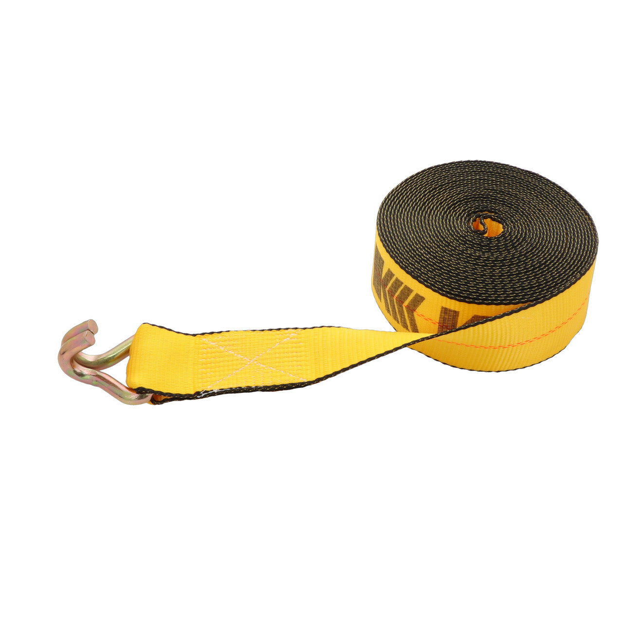 Kinedyne 3" by 30' Wire Hook Winch Strap by Kinedyne used for heavy-duty cargo securement on trucks and equipment