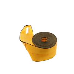 Kinedyne 4 inch by 30 foot Sewn Loop Winch Strap showing gold with black edge polyester webbing and sewn loop end fitting