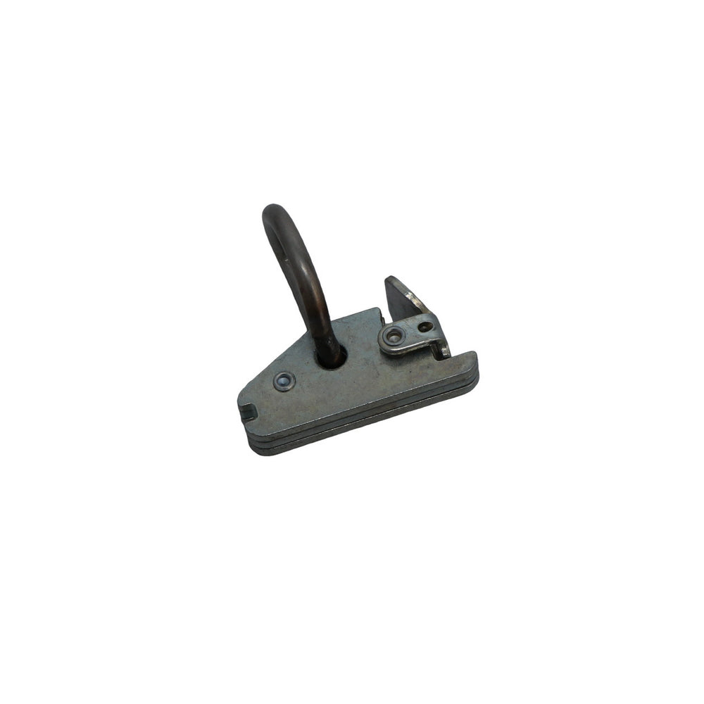 Kinedyne Series E or A Securement Point Fitting w/ 2 inch D-Ring showing zinc-plated heat-treated carbon steel anchor fitting