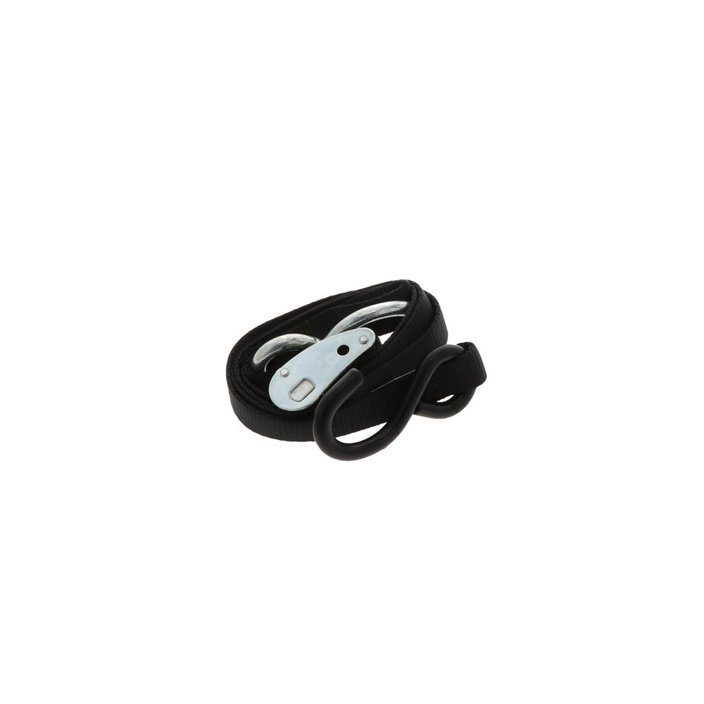 Kinedyne Pair of 1" by 5' S Hook Cam Buckle Straps showing 1-inch polyester webbing, cam buckles and vinyl-coated S hooks by Kinedyne