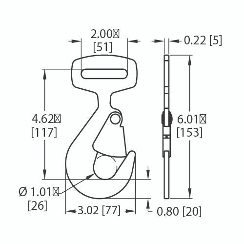 Kinedyne 2" Snap Hook heat-treated carbon steel flat snap hook with zinc plated finish by Kinedyne