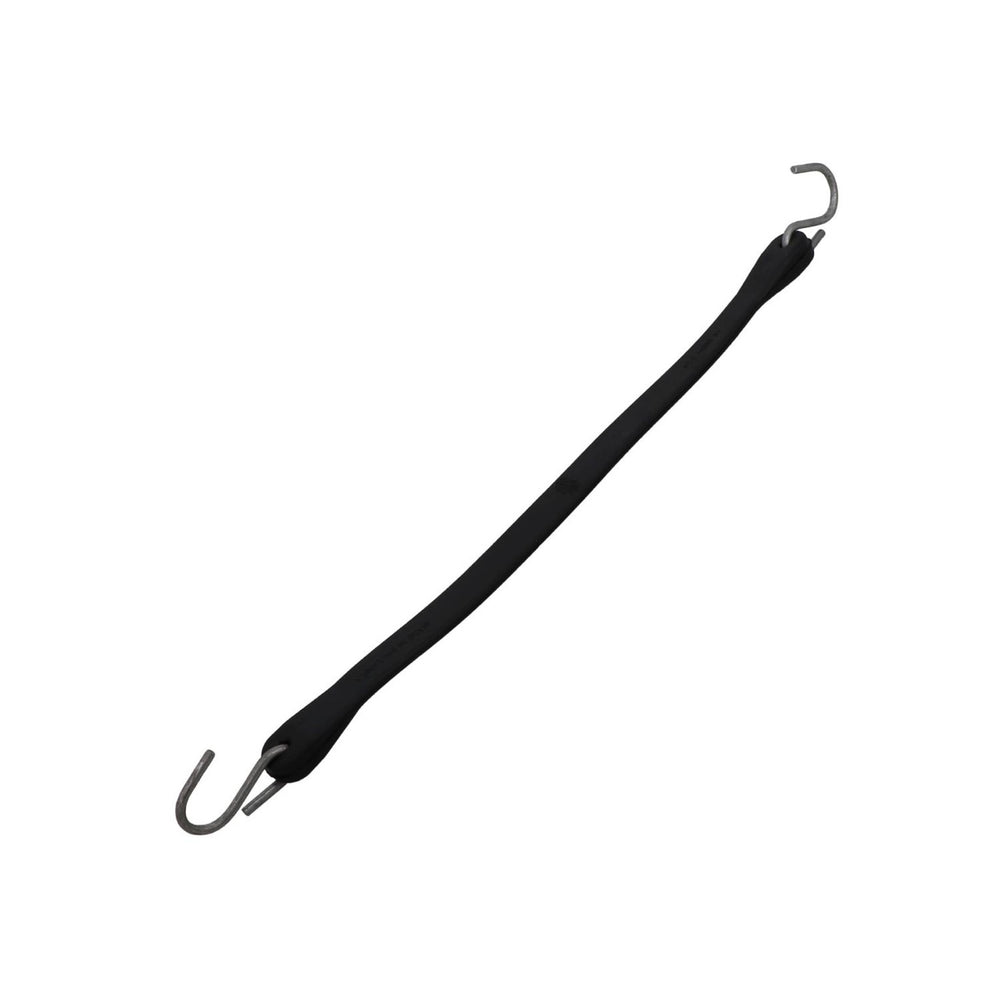 Kinedyne 9" EPDM Rubber Tarp Tie by Kinedyne shown with tempered steel S-hooks for heat and UV-resistant cargo tarping