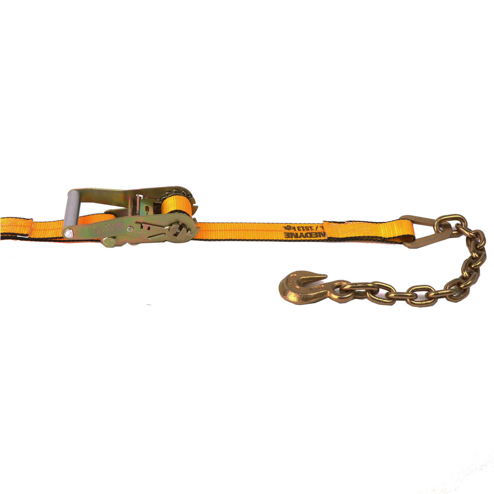 Kinedyne 2" by 30' Chain Anchor Wide Handle Ratchet Strap by Kinedyne for industrial cargo securement, polyester webbing and chain anchor fittings