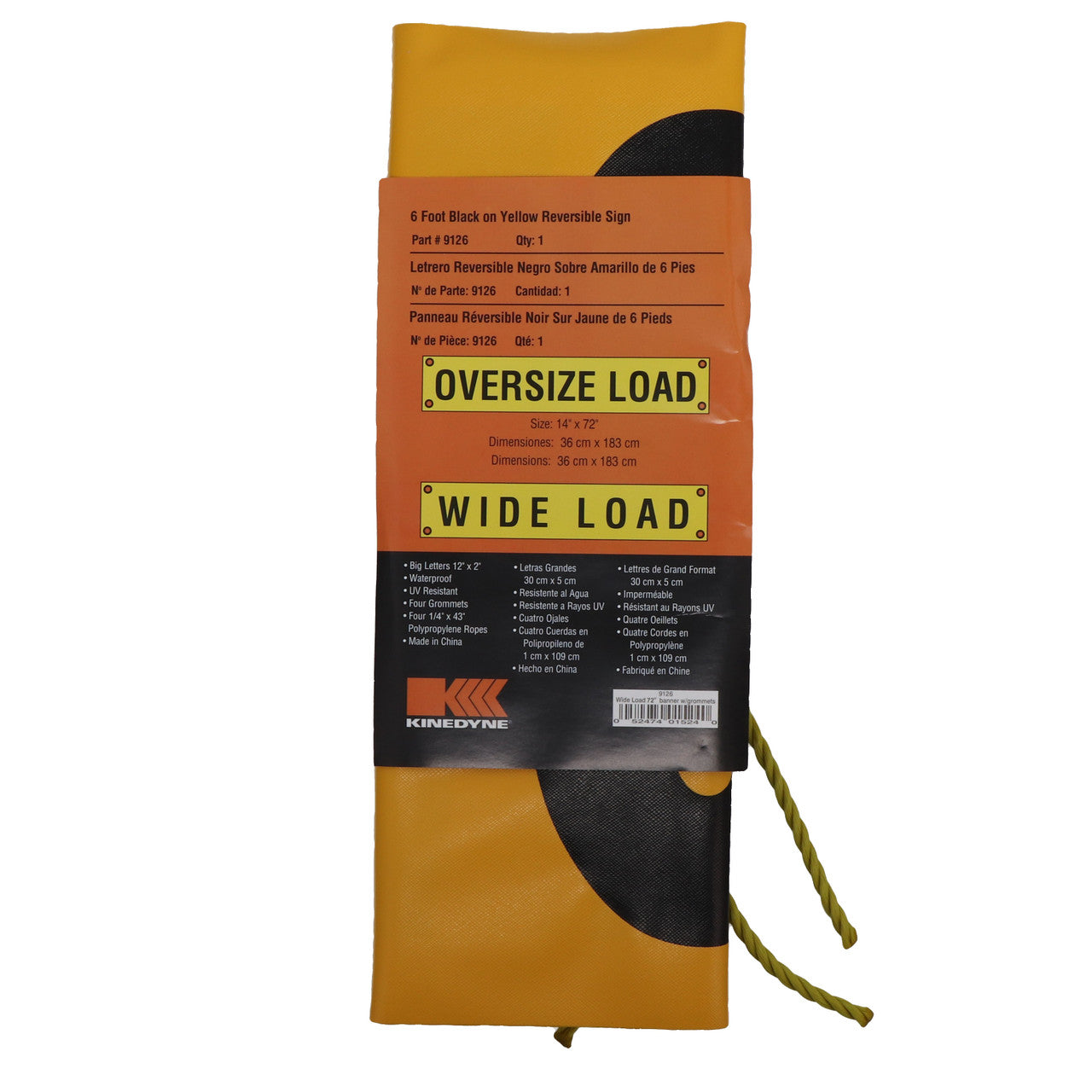 Kinedyne 14" by 72" Reversible "Wide Load" and "Oversize Load" Banner for truck and trailer use by Kinedyne