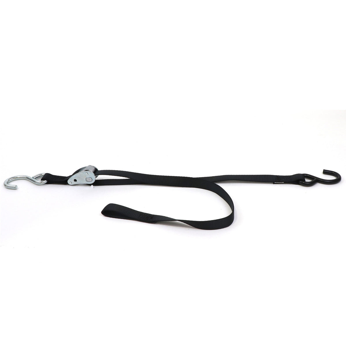 Kinedyne Pair of 1" by 5' S Hook Cam Buckle Straps showing 1-inch polyester webbing, cam buckles and vinyl-coated S hooks by Kinedyne