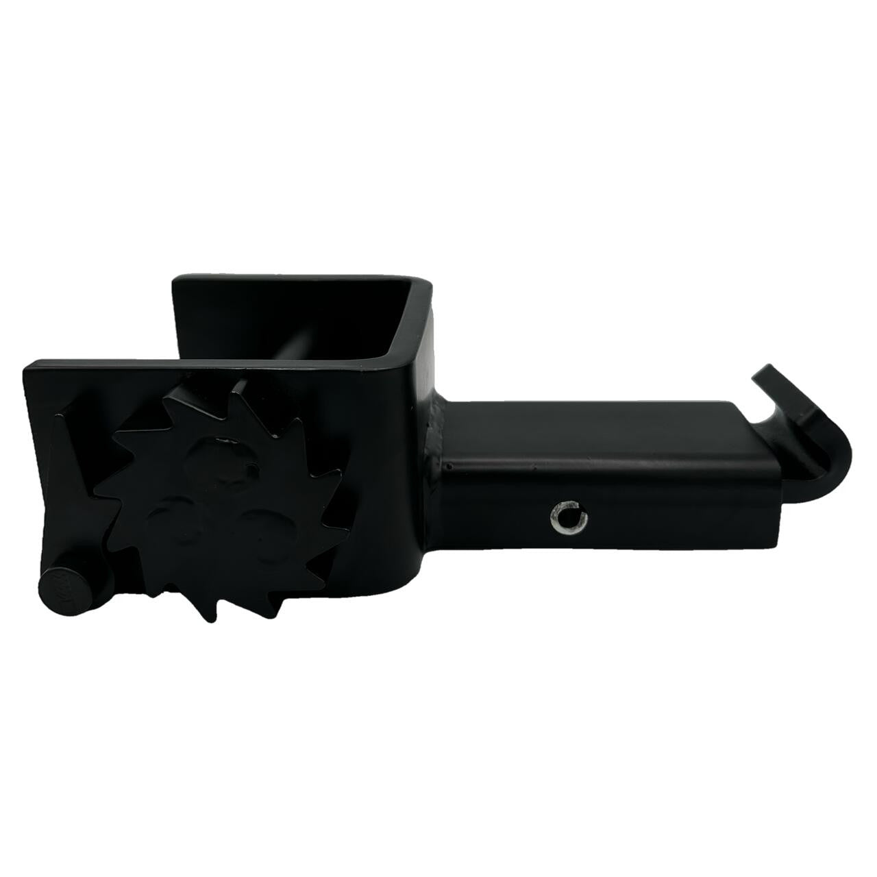 Inward Offset Stake Pocket Winch showing stake pocket mount and spring load hook for Kinedyne, used for flatbed trailer cargo securement