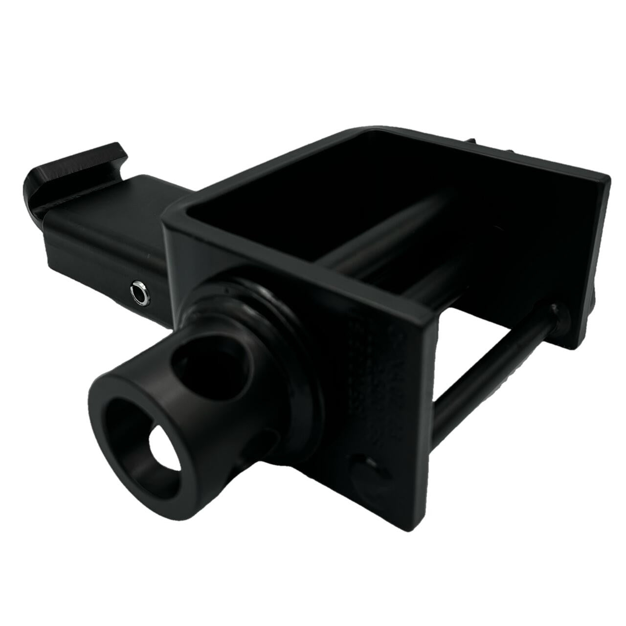 Inward Offset Stake Pocket Winch showing stake pocket mount and spring load hook for Kinedyne, used for flatbed trailer cargo securement