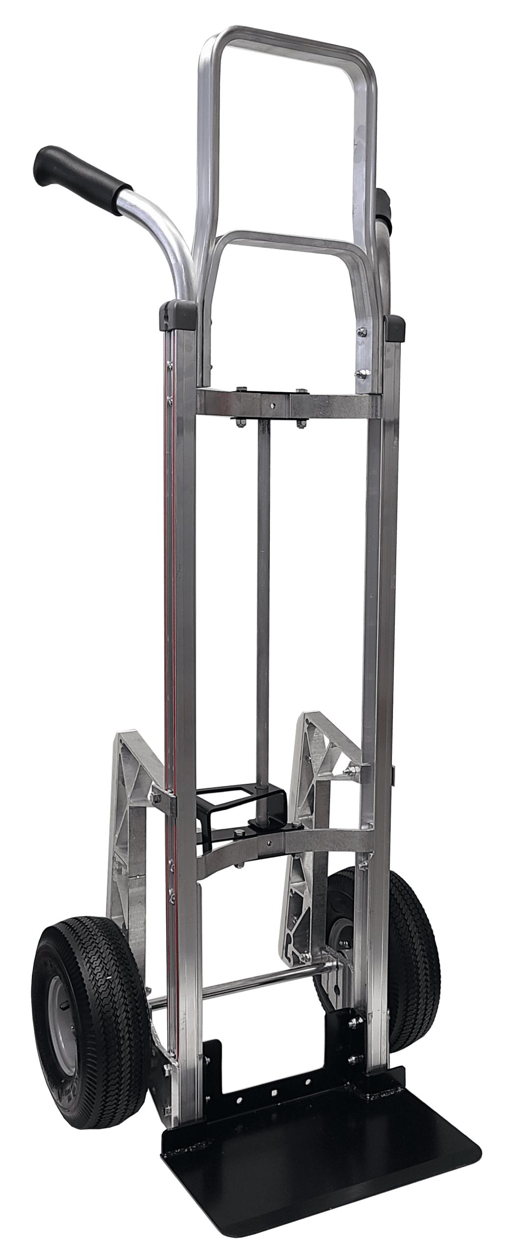 Double Grip Curved Back Hand Truck with Sliding Keg Hook and Pneumatic Wheels