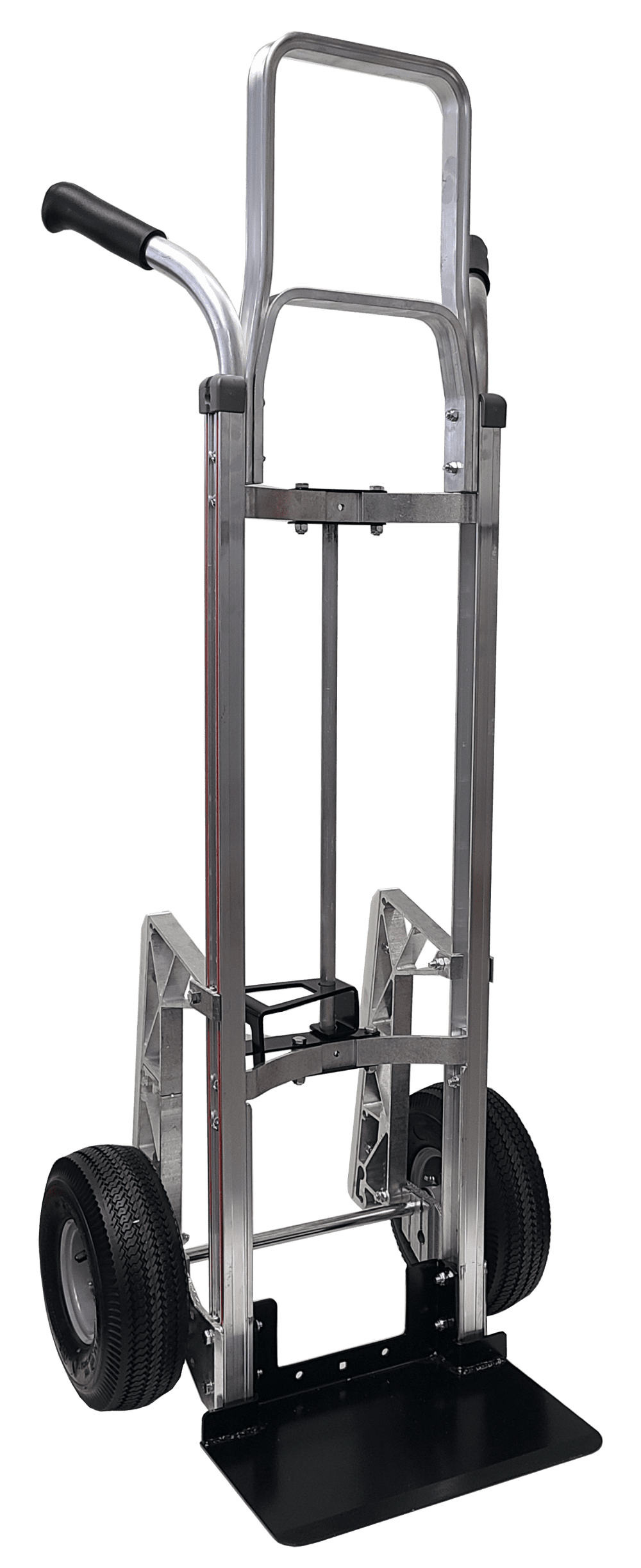 Double Grip Curved Back Hand Truck with Sliding Keg Hook and Pneumatic Wheels